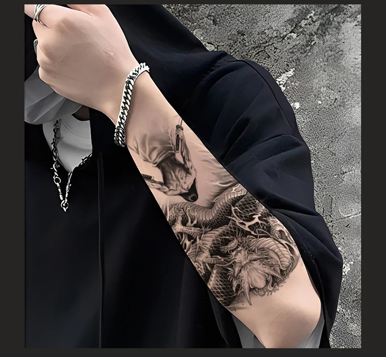 Samurai und Drache Wasserfester Temporärer Tattoo-Aufkleber, Langanhaltend für 1-2 Wochen, Semi-Permanentes Fake-Tattoo – Detail 4