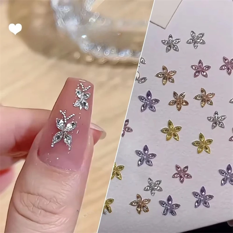 50pcs Mini Nails Charms Diamond Sparkle Ice Transparent Horse Eye Flat Shaped Nail Art Pile Rhinestones Decoration Accessories