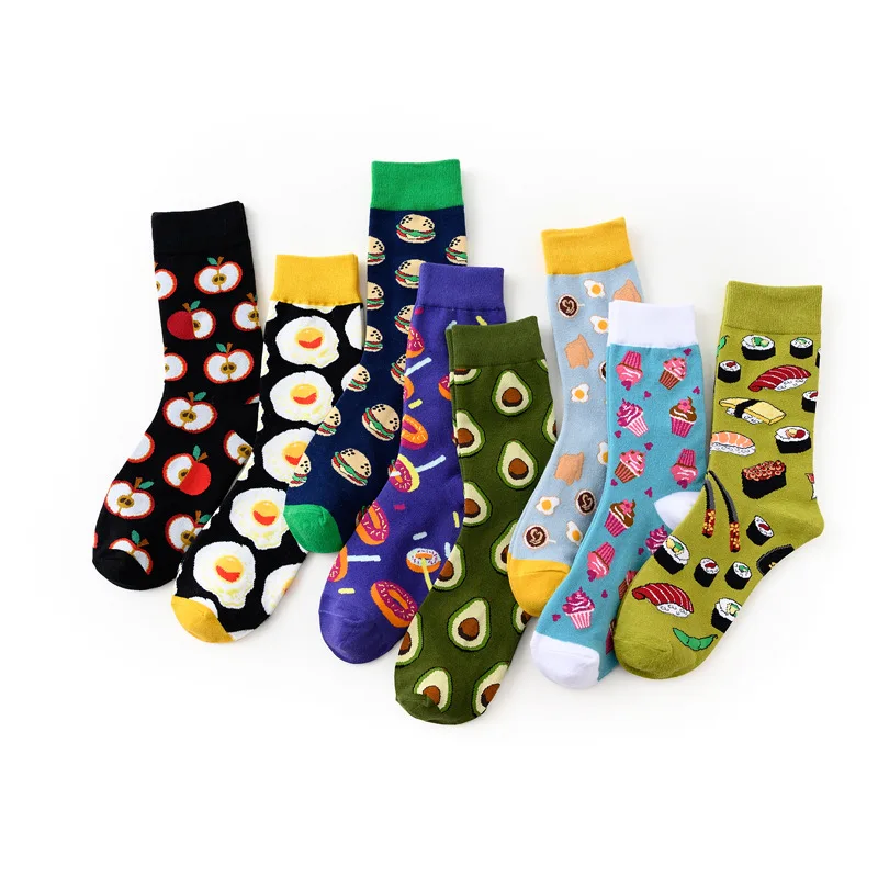 Chaussettes mi-tube en coton pour femmes, motif avocat créatif, série Dessert, chaussettes de couple, nouveau