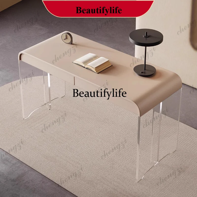 YL Light Luxury Office Gaming Standing Study Tables Cream Style Desk Modern Suspended Acrylic Foot Desk Room Desks Computer T