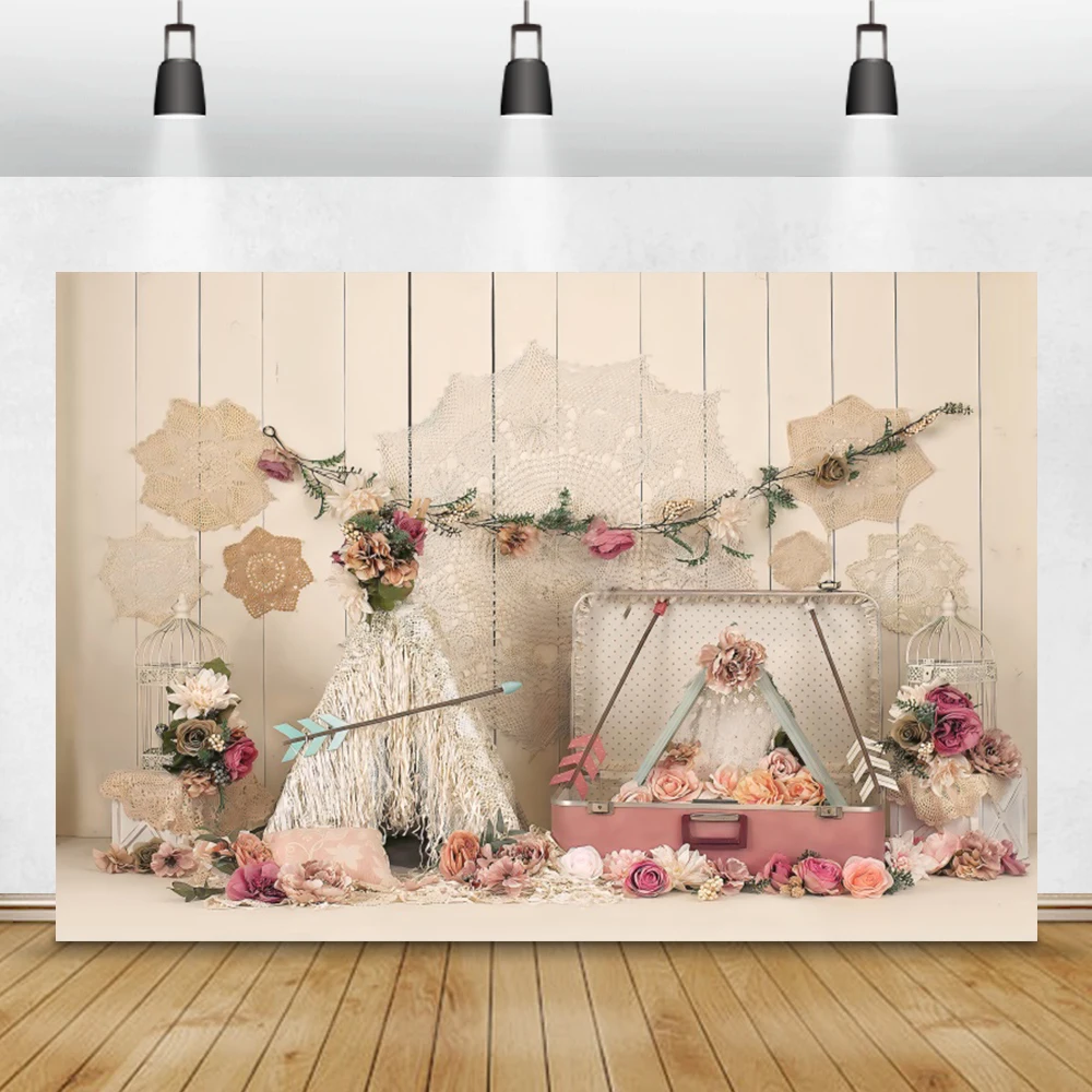 Laeacco Baby Shower Newborn Wooden Boards Photography Background Interior Scene Flower Poster Pattern Photo Backdrop Photostudio