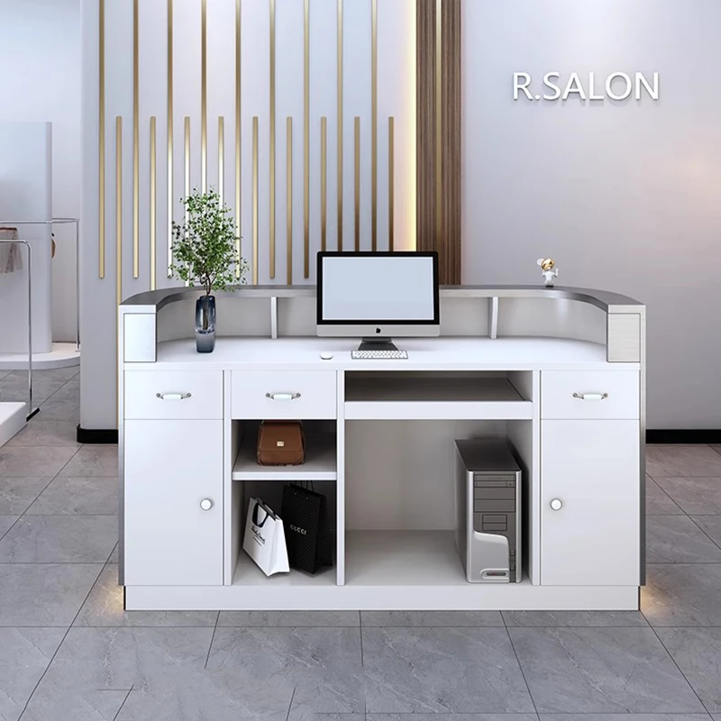 مكاتب الاستقبال في متجر الفولاذ المقاوم للصدأ، مكاتب الاستقبال ذات التصميم الحديث، عرض أثاث مكتب الأعمال