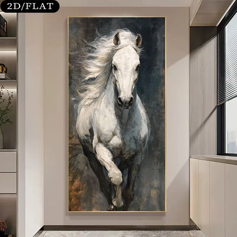 Modern Minimalist White Horse Running Painting Abstract Animals Canvas Prints Wall Art Living Room Bedroom Frameless Home Decor