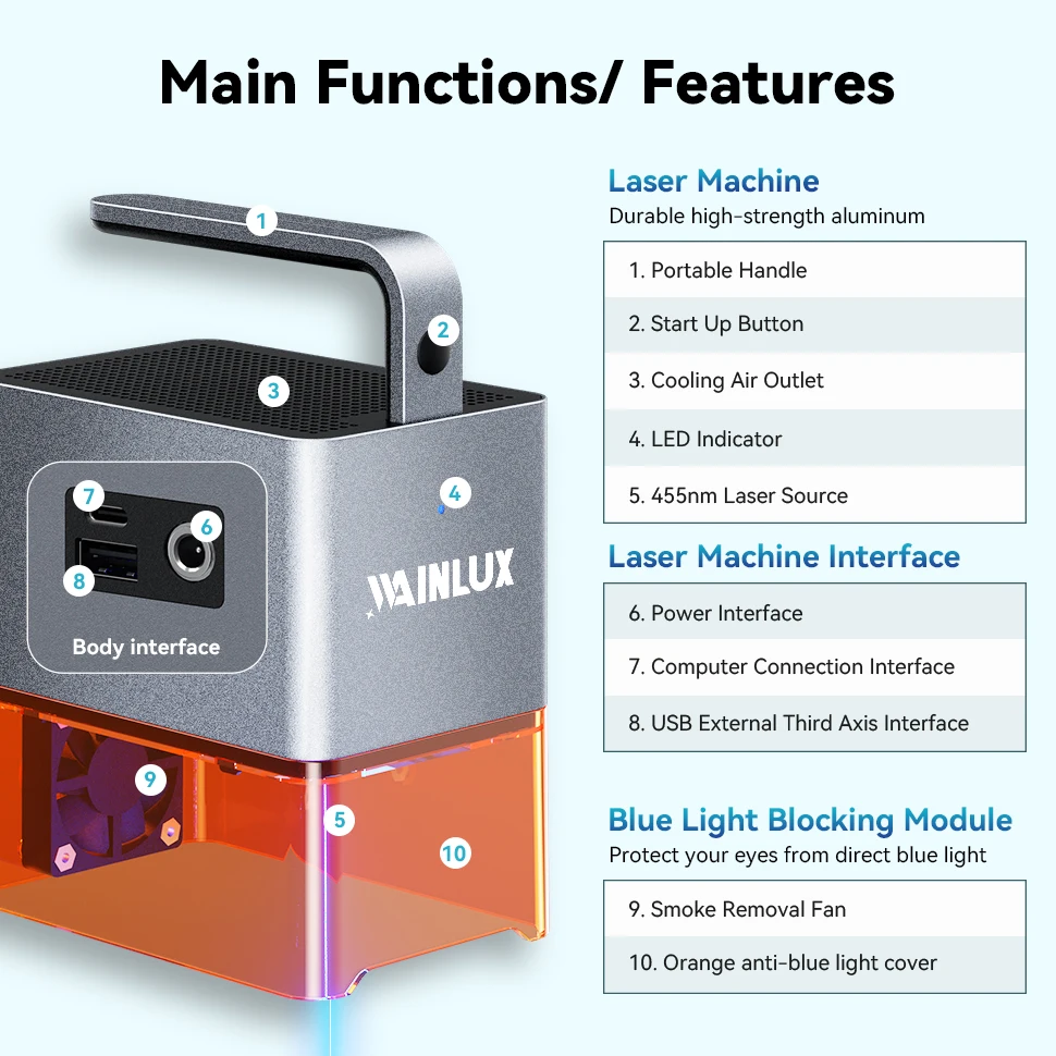 Imagem -02 - Wainlux-mini Máquina a Laser Portátil Gravador a Laser Portátil Impressora de Marcação de Jóias 600 mm s para Vidro Acrílico Casa Diy