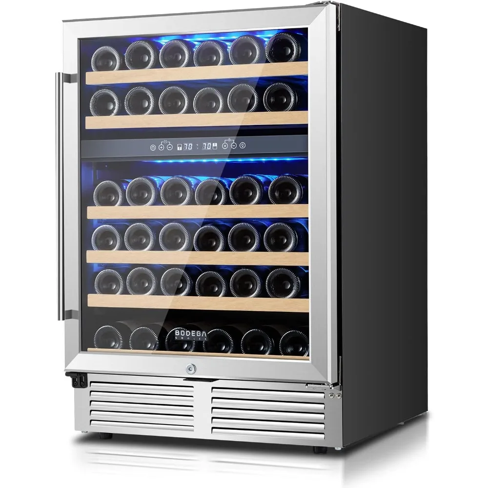 

24 Inch Wine Cooler Refrigerator 46 Bottle Dual Zone Wine Fridge with Double-Layer Tempered Glass Door and Temperature