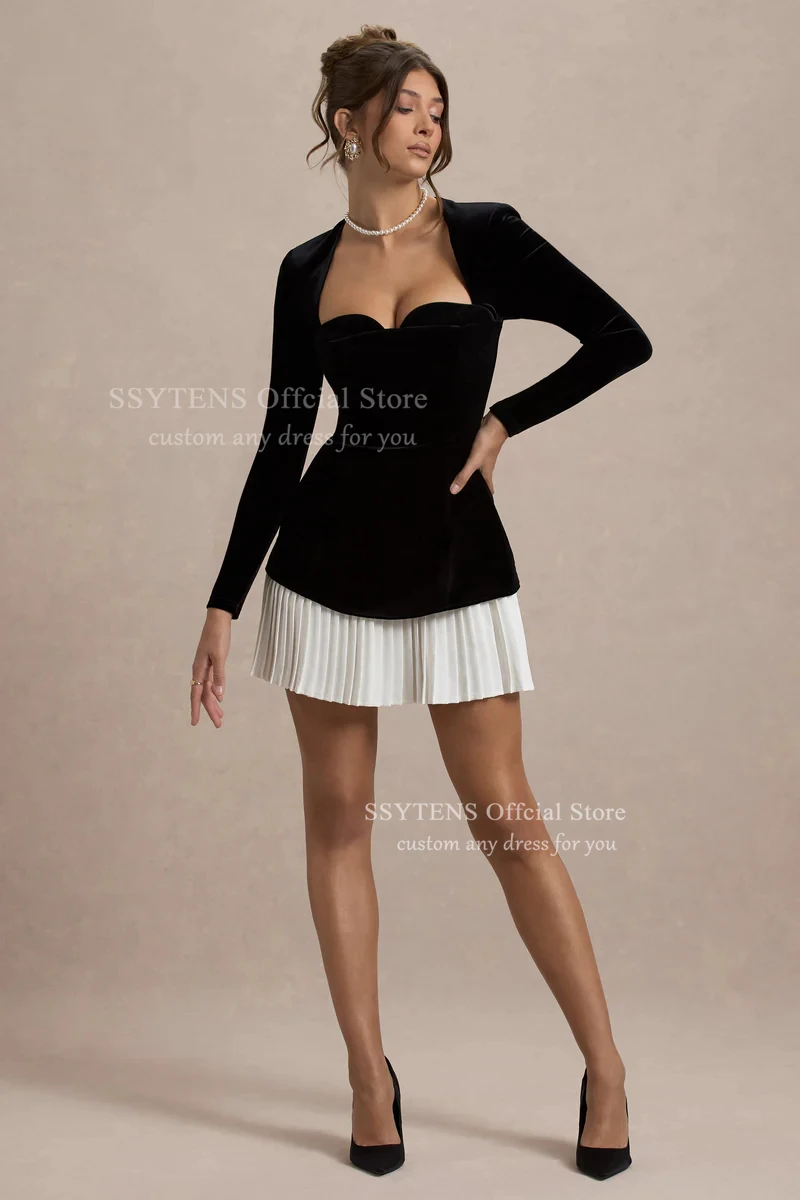 SSYTENS Black Velvet Short Prom Dresses Cocktail Dresses Bespoke Occasions Mini Party Dresses Women for Celebrity Customized