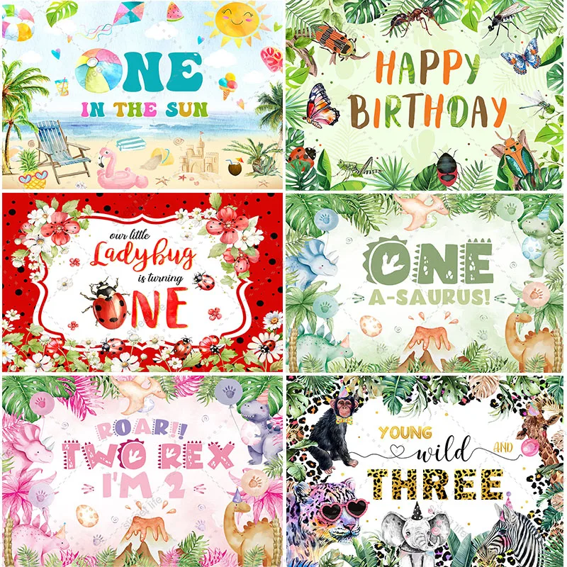 Фон с изображением животных из мультфильмов, насекомых, с днем рождения, детский душ, вечерние фон для фотосъемки, баннер, украшение