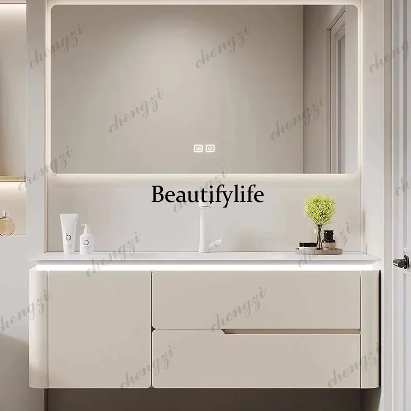 E136 Storage Luxury Modern Bathroom Cabinet Mirror White Washroom Vanity Bathroom Cabinet Toilet Meuble Salle De Bain Home Furni