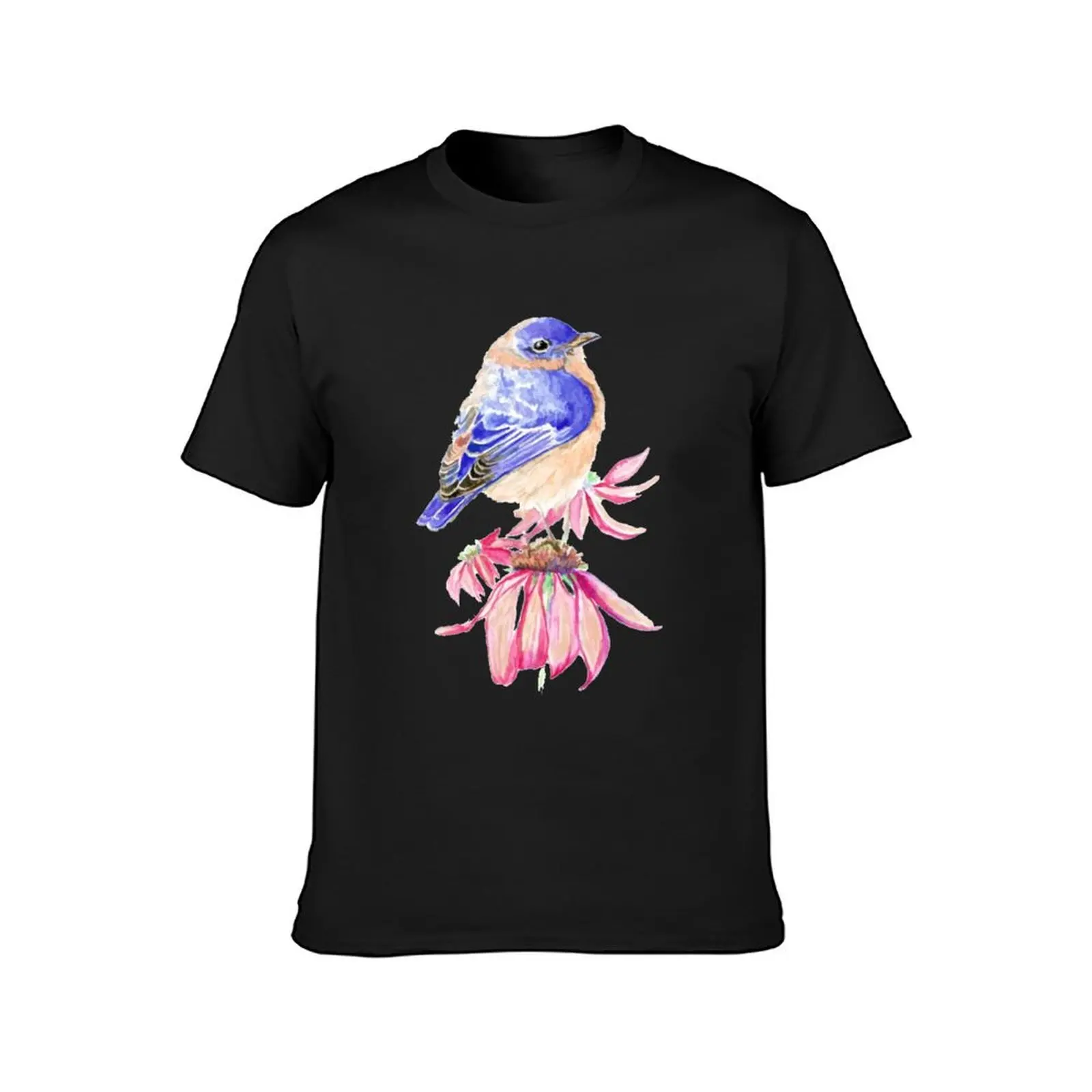 Watercolor Eastern Bluebird beautiful garden bird T-Shirt anime clothes quick drying anime funnys T-shirt men