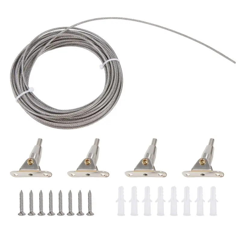 10M Stainless Steel Wire Rope Coated 2 Mm Steel Rope Adjustable Curtain Rope Hanging Rope With Mounting Clamps-AC17