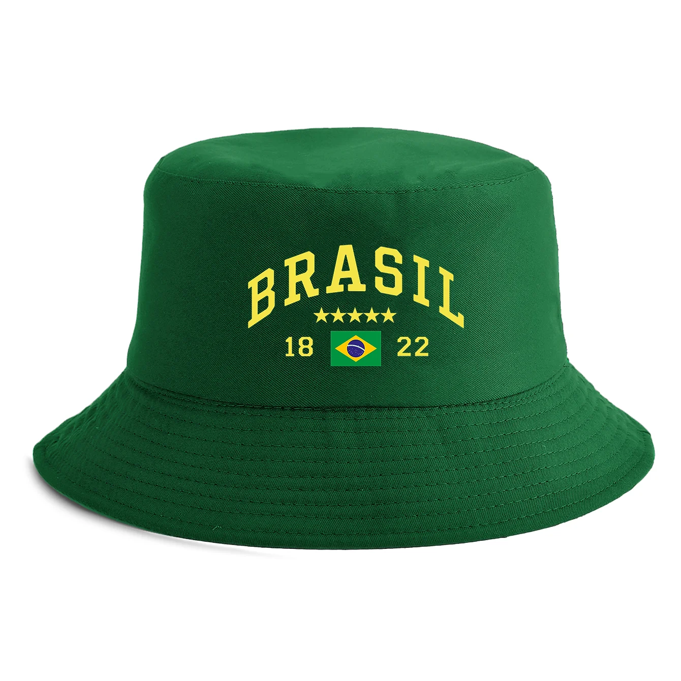 Unisex-Fischerhut mit Brasilien-Flaggen-Print, wendbar, Retro-Fischerhut, erhältlich in mehreren Retro-Farben, Sonnenschutzhut für den Außenbereich