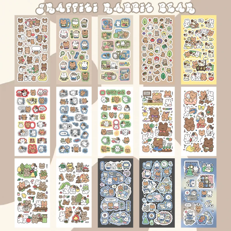Cute Cartoon Graffiti Teddy Bear Rabbit Stickers Korea Handbook Diary Notebook Planner Scrapbook Diy Decorative Stickers