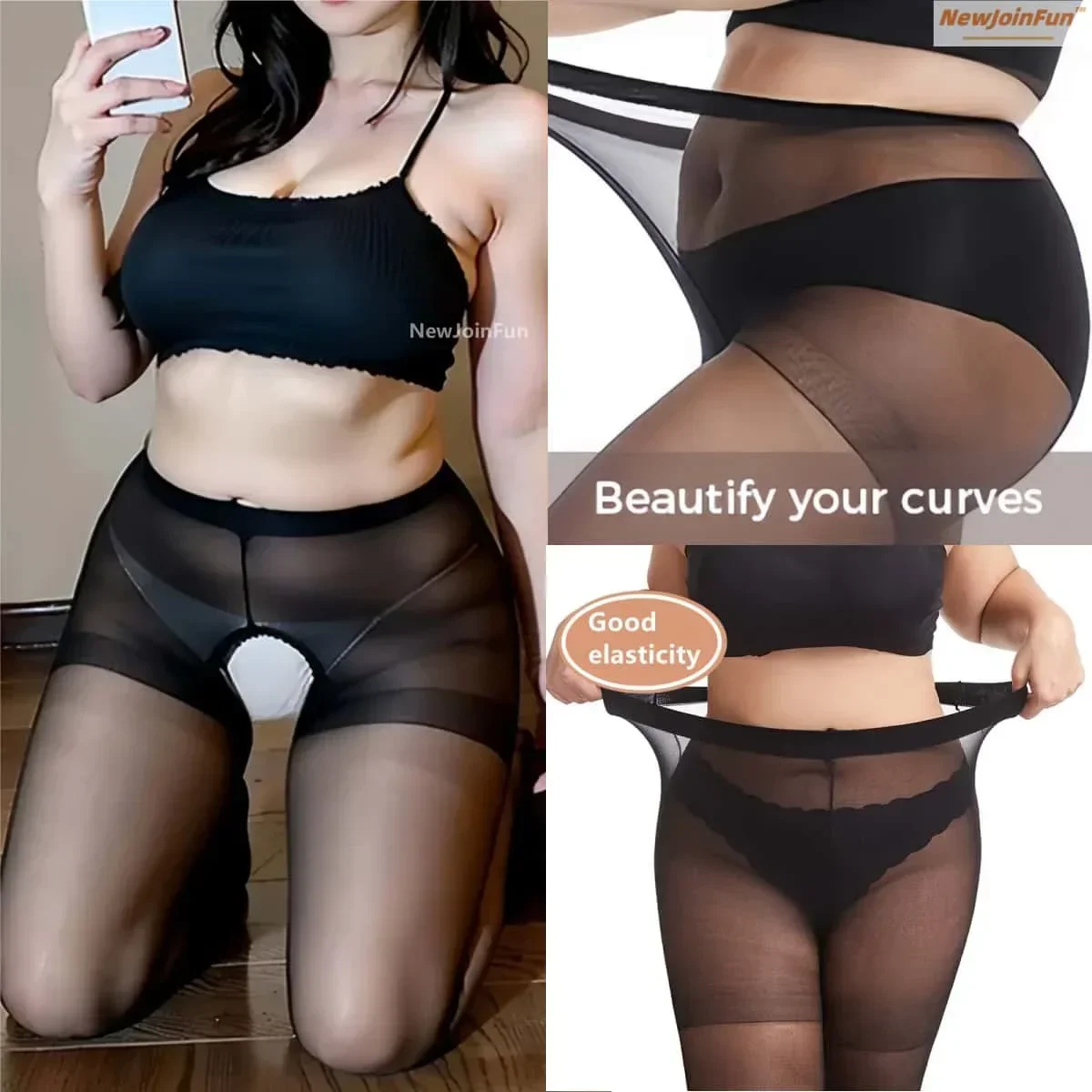 

NewJoinFun 50-100kg Women Plus Large Size Pantyhose Sexy Silk Stockings Tights Ultra Thin Black Suspender Socks Lingerie 5XXXXXL