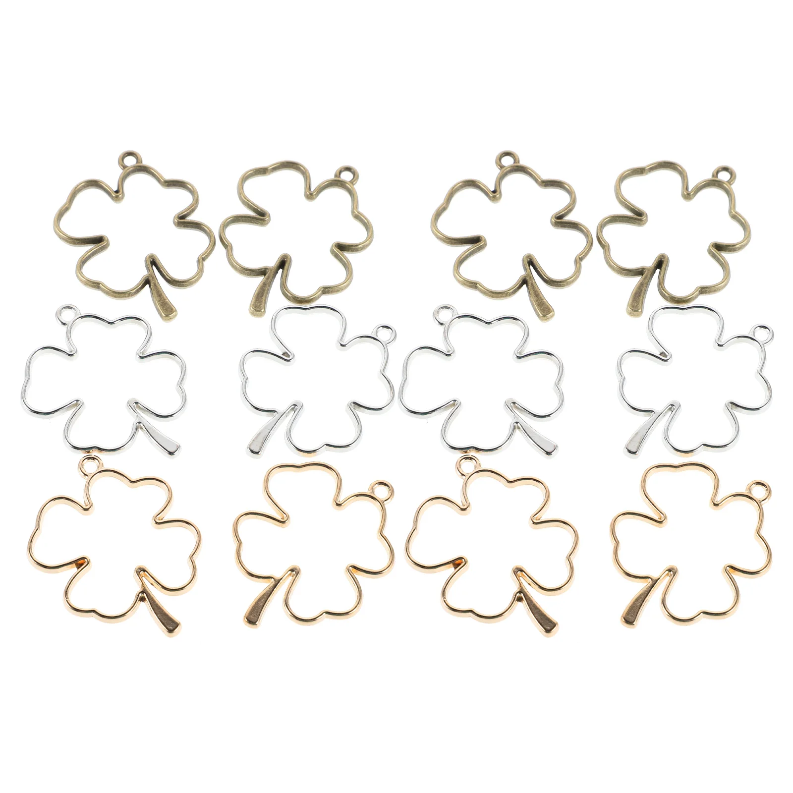 

12 Pcs Four Leaf Pendant Cloverleaf Beaded Keychain Hollow Leaves Pendants