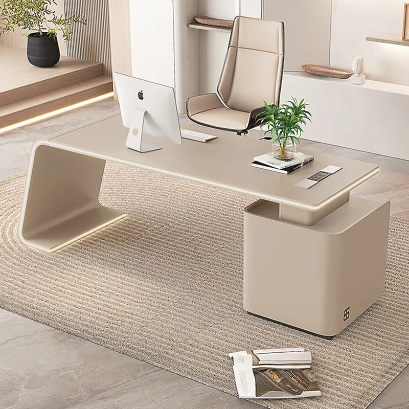 

Cream style high-end boss table with light strip supervisor manager table wabi-sabi wind paint desk fashion desk