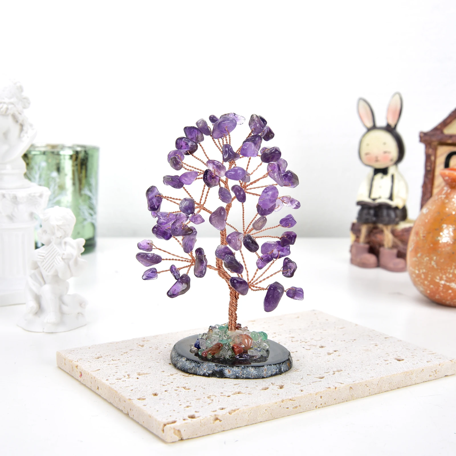 

Lucky Crystal Tree Random Stone Base Natural Amethyst Money Tree for Positive Energy Crystal Tree Home Office Decoration