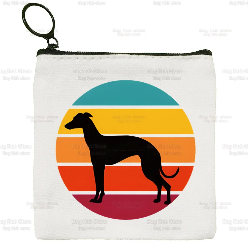 Greyhound Dog Crazy Small Square Bag, Saco de cartão de armazenamento de chaves, Carteira dos desenhos animados, Lady Canvas