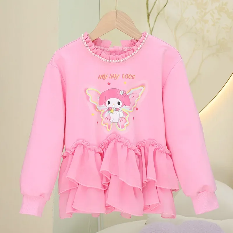 Camiseta de manga de Anime My Melody para niños, conjunto de pantalones largos Kawaii Sanrio Ins, de 2 piezas ropa bonita, regalos para niños, primavera y otoño