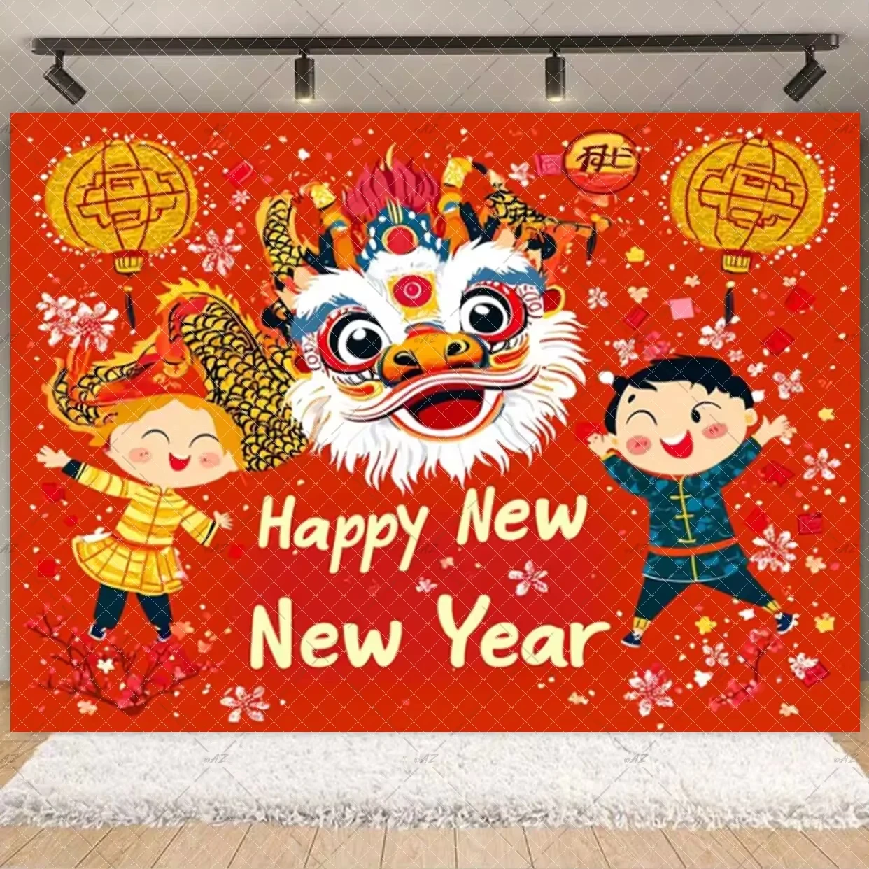 2026 خلفية رأس السنة الجديدة مهرجان رقص الأسد الديكور جودة نسيج متين حفلة مهرجان المنزل الاحتفال الديكور الدعائم