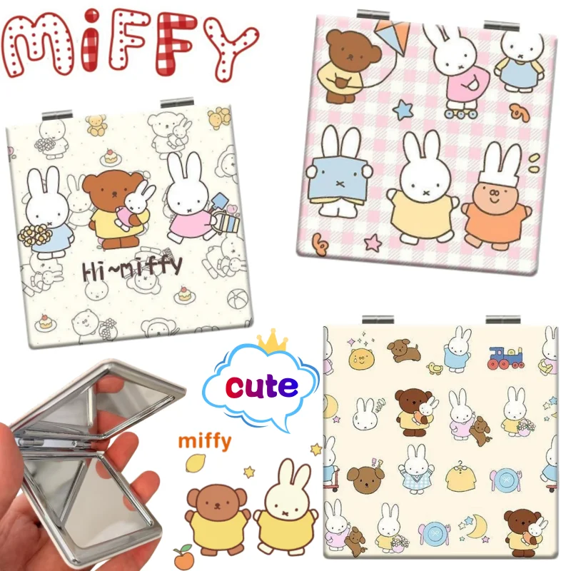 

Складное зеркало Miffy с ярким анимационным принтом, креативное, милое, для студентов, в форме сердца, портативное, квадратное, для макияжа