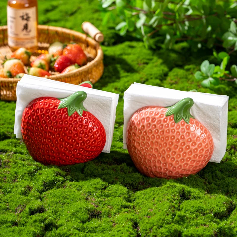 Household Strawberry Shaped Ceramic Tissue Holder Restaurant Desktop Tissue Holder Storage Rack view 3
