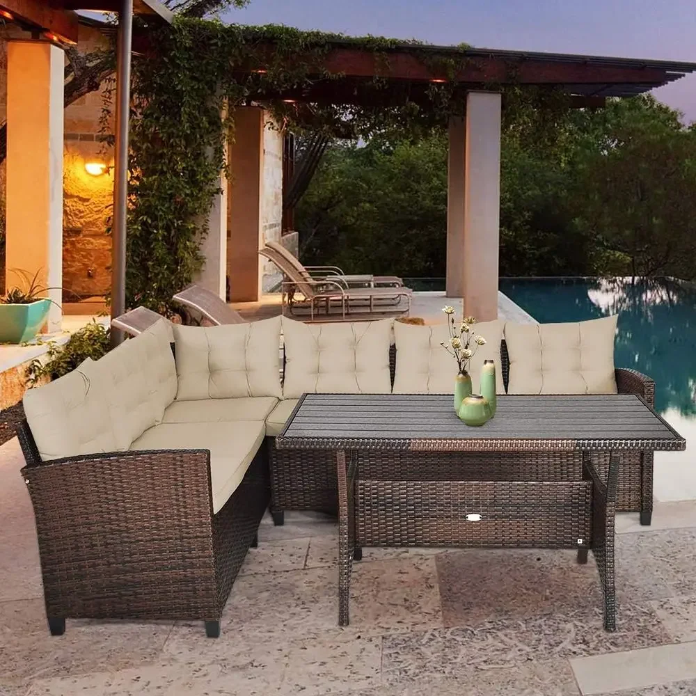 

3-Piece Wicker Patio Furniture Set with Cushions, Outdoor Rattan Sofa, Ideal for Garden, Lawn, Poolside, and Backyard