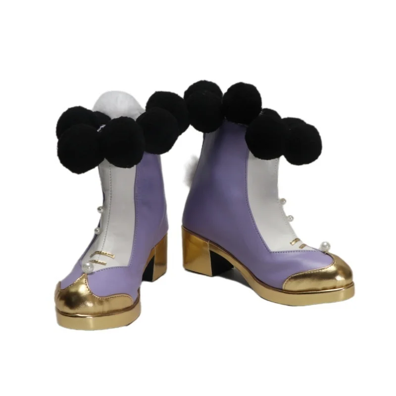 Customize Rocciai Cosplay Game Wuthering Waves Rococo style Fur ball collar lovely purple boot Shoes