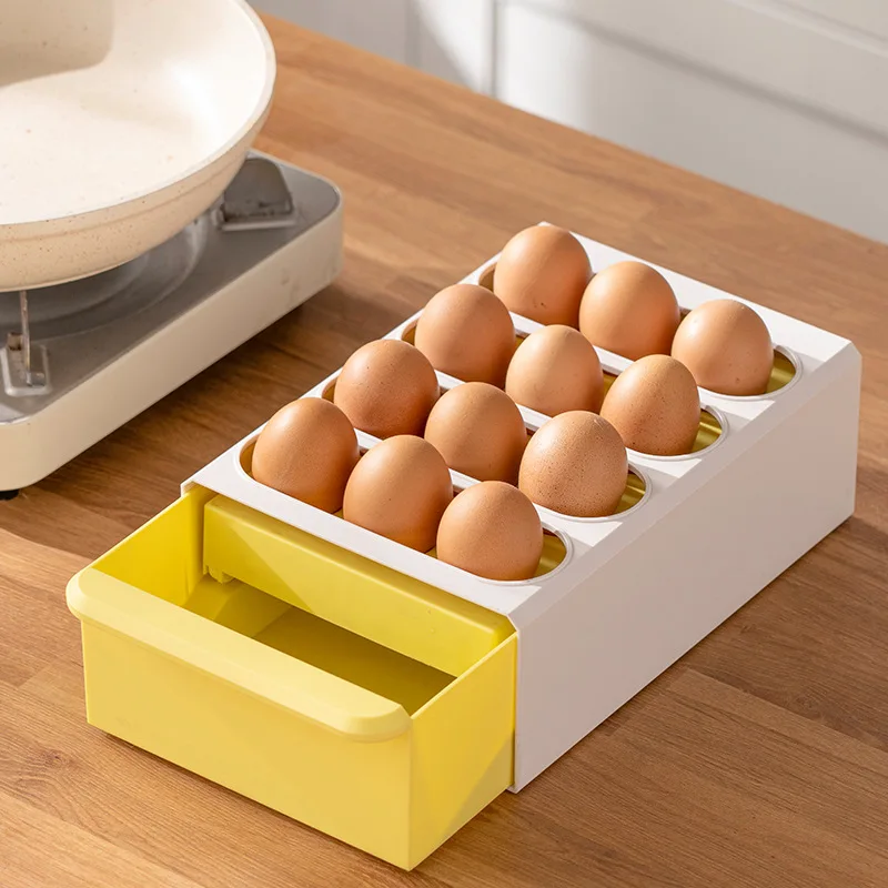 New Household Kitchen Drawer Style Fresh Egg Box Food Egg Sorting Rack Bounce and Lift Creative Refrigerator Egg Holder Creative