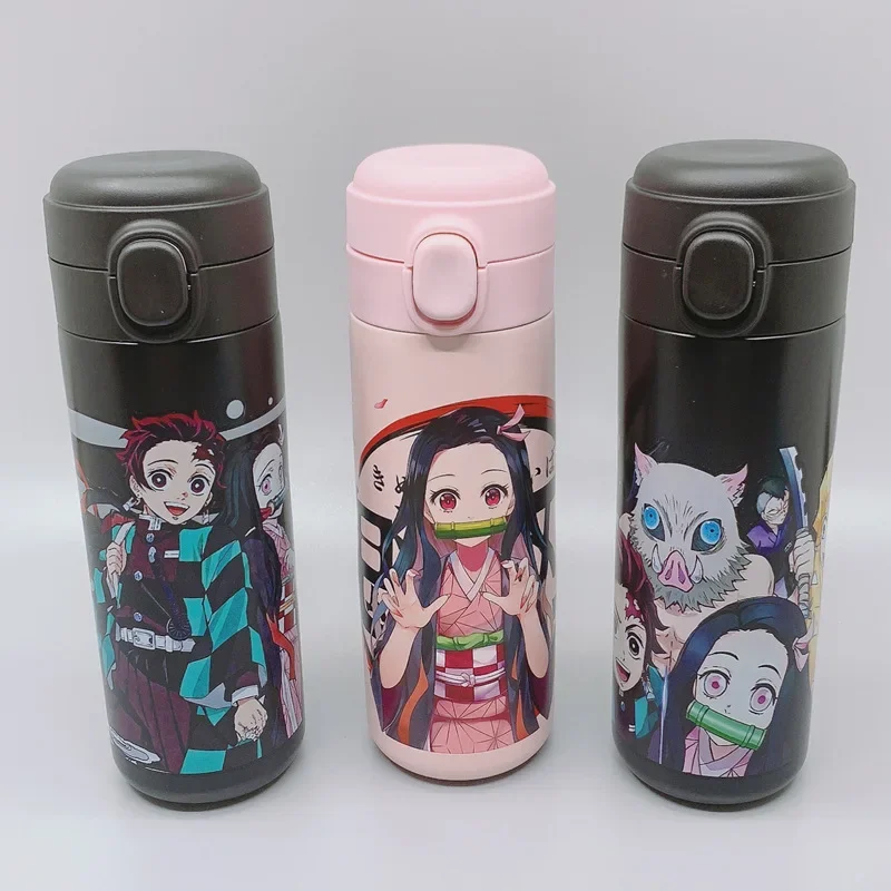 SN55Anime Demon Slayer tanzhilang water cup cartoon printed stainless steel bouncing thermos cup straight drink cup Boy Gir$5Q@1