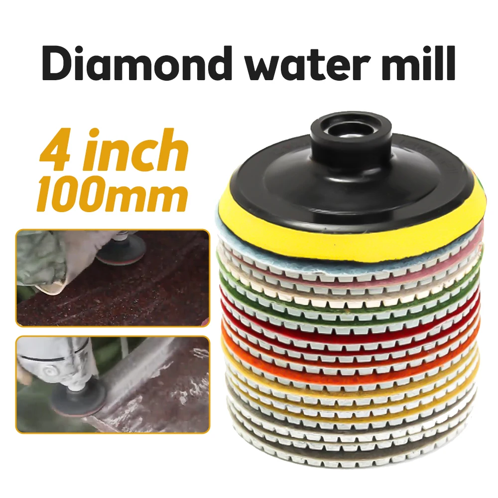 Set di tamponi per lucidatura diamantati da 4 pollici a secco per piastrelle in pietra di marmo di cemento granito lucidatrice per smerigliatrice per pavimenti con supporto per lucidatura diamantata