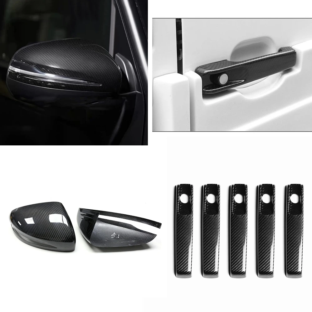 

Rear View Mirror Cap+Dry Carbon Fiber Door Handle Cover Add On For Mercedes Benz G Class W463 W464 G65 G55 G63 G500 G550 2019+