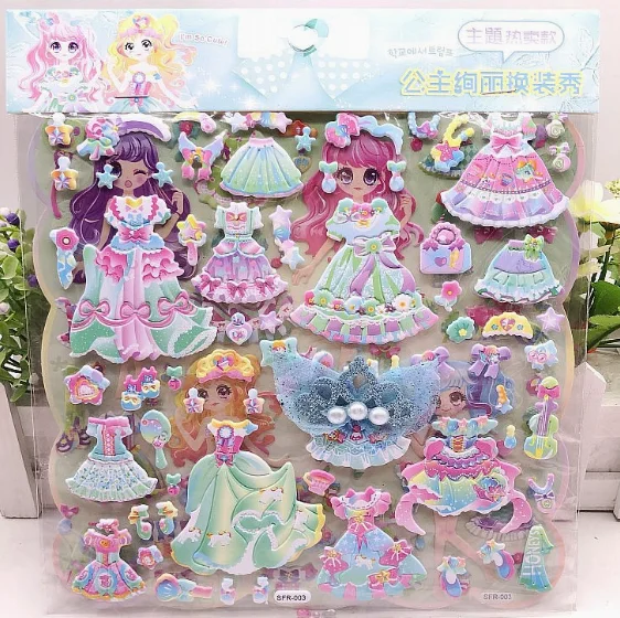 Süße Mädchen Prinzessin Dress Up Aufkleber Kinder DIY Double Bubble Aufkleber Kreative Mädchen Dress Up Spielzeug Aufkleber Geburtstagsgeschenke