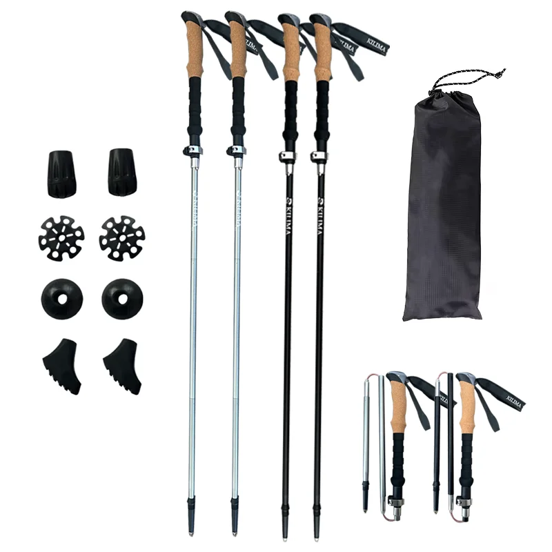 Bastones de trekking KILIMA con aleación de aluminio y mangos de corcho, absorbentes del sudor, antideslizantes, bastones nórdicos de alta resistencia para caminatas al aire libre.