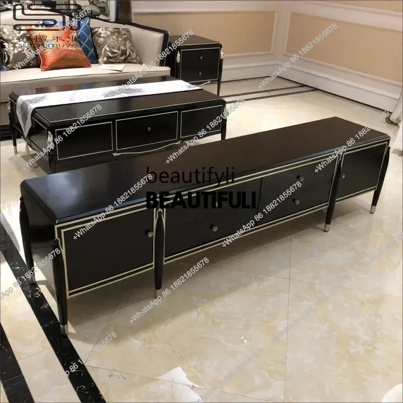 ss8350 Light luxury neoclassical solid wood simple TV cabinet living room European locker French storage floor cabinet