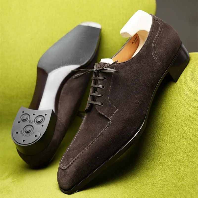 Classic Derby Shoes Men Shoes Fashion Versatile Business Casual Party Retro Splicing Lace Up Faux Suede Solid Color Dress Shoes