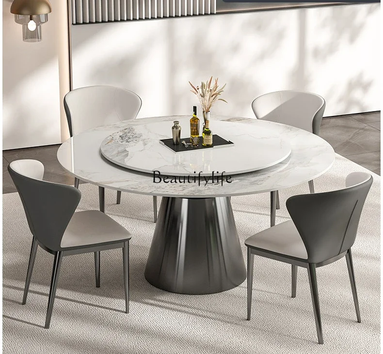 

Slate round dining table Modern minimalist Italian minimalist round dining table with turntable