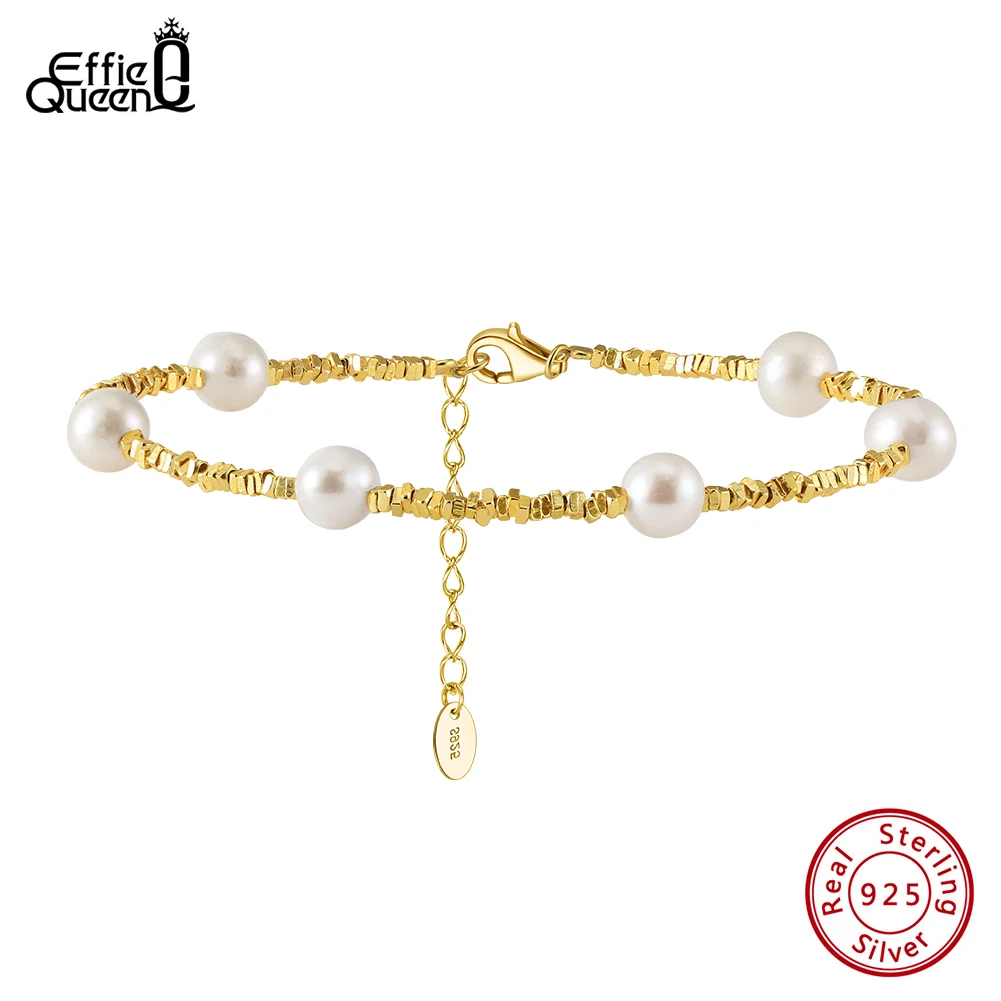 EFFIE QUEEN Natural Pearl Bracelet 925 Sterling Silver Handmade Pearls Chain Bracelet Braided Vintage Fashion Jewelry Gift GPB28