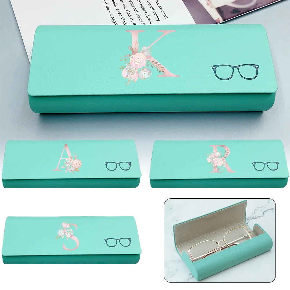 

Eyeglass Case Pu Leather Hard Frame Eyewear Case Portable Myopia Storage Box Sunglasses Reading Glasses Pink Flower Pattern