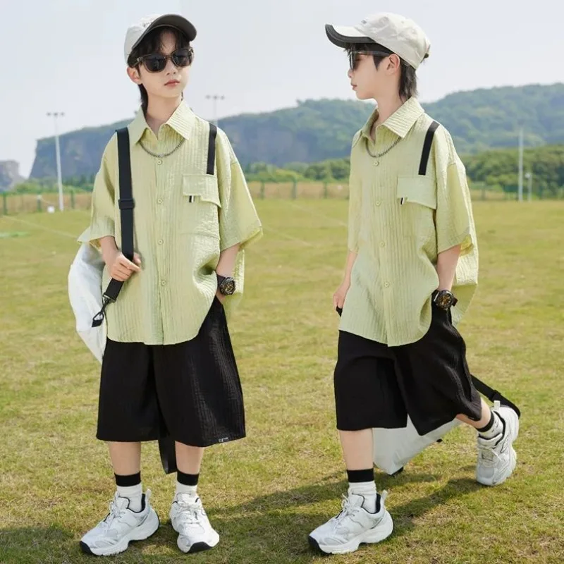 قميص صيفي بأكمام قصيرة من عمر 8 إلى 10 سنوات ملابس أطفال أطقم ملابس للأولاد 7 سنوات للأطفال من 4 أطفال كوري قطن 14