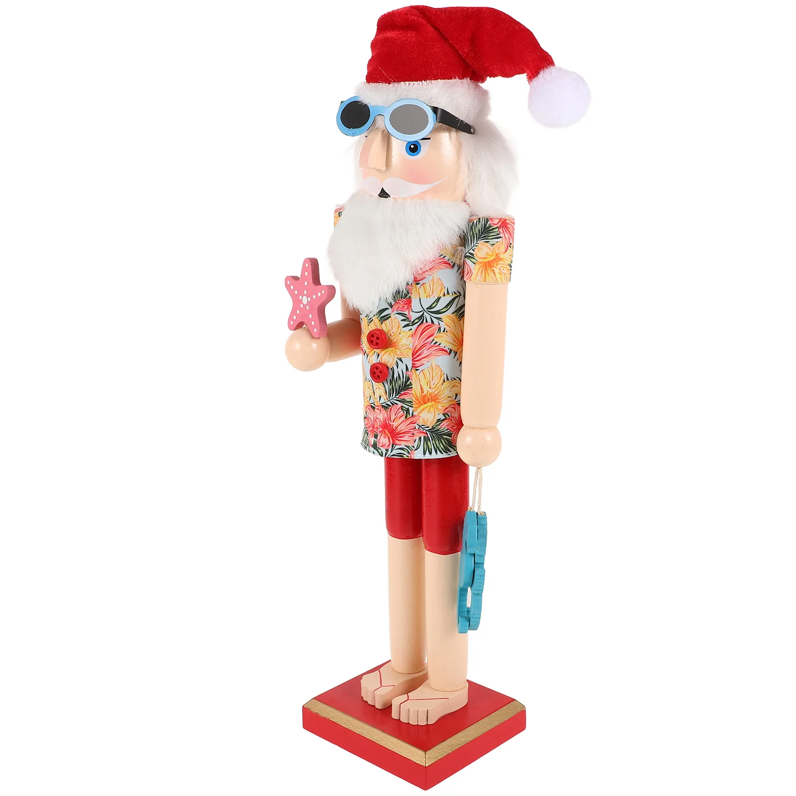 Hawaiian Nutcracker Wood Santa Claus Wooden Ornament Gift Decorate Puppet Figure Iron Wire Ornaments