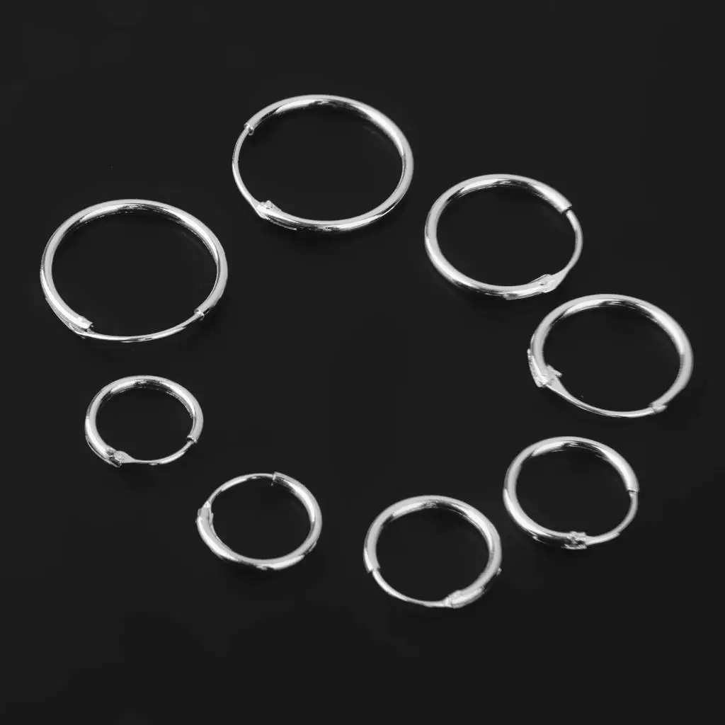 4 Pairs 925 Sterling Silver Ear Hoop Stud Sleeper Earrings 8-14mm