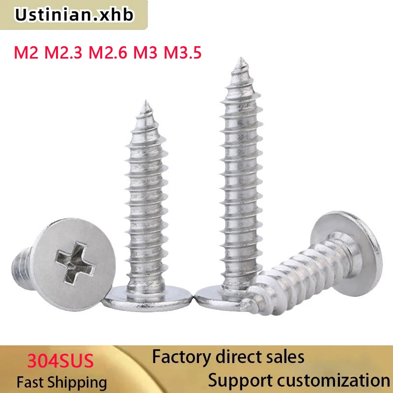 M2 M2.3 M2.6 M3 M3.5  A2-70 304 Stainless Steel CA Cross Phillips Ultra Thin Flat Wafer Head Self-tapping Screw  Length : 4-30mm