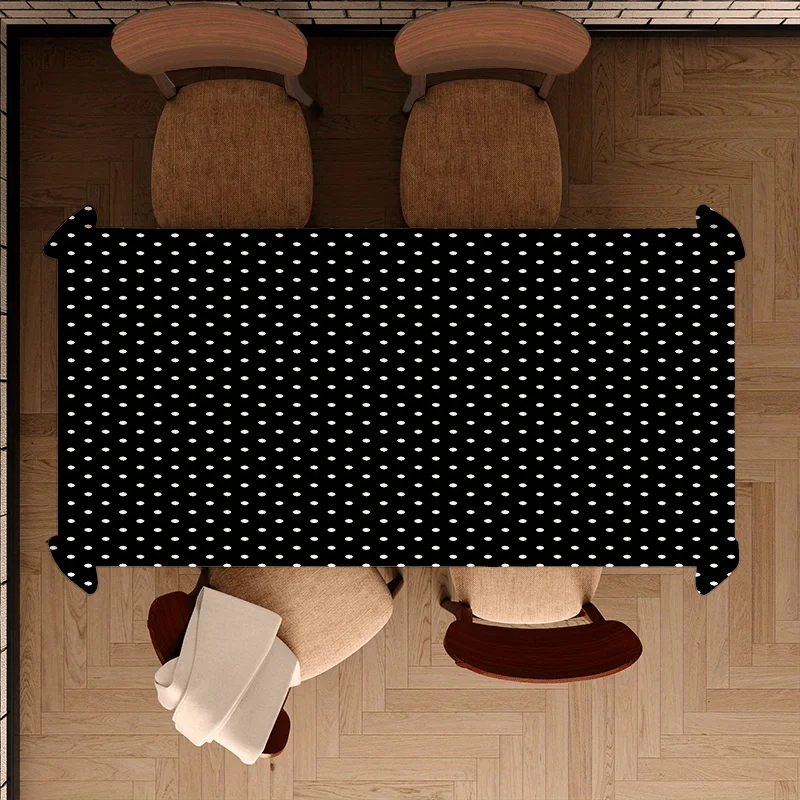 1pc Classic Black and White Polka Dot Tablecloth - Irregular Polka Dots - Black and White Simple Style Tableclothzyc