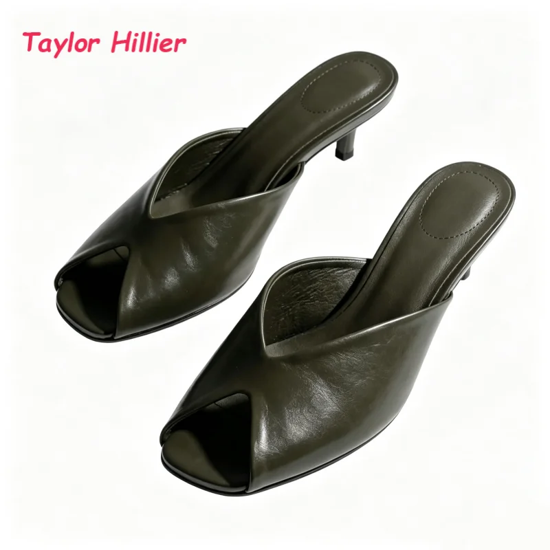 Peep Toe Kitten Heel Mule Women Fashion Slip On Backless Design Outdoor New Stylish Daily Commute Summer Casual Slide Sandals