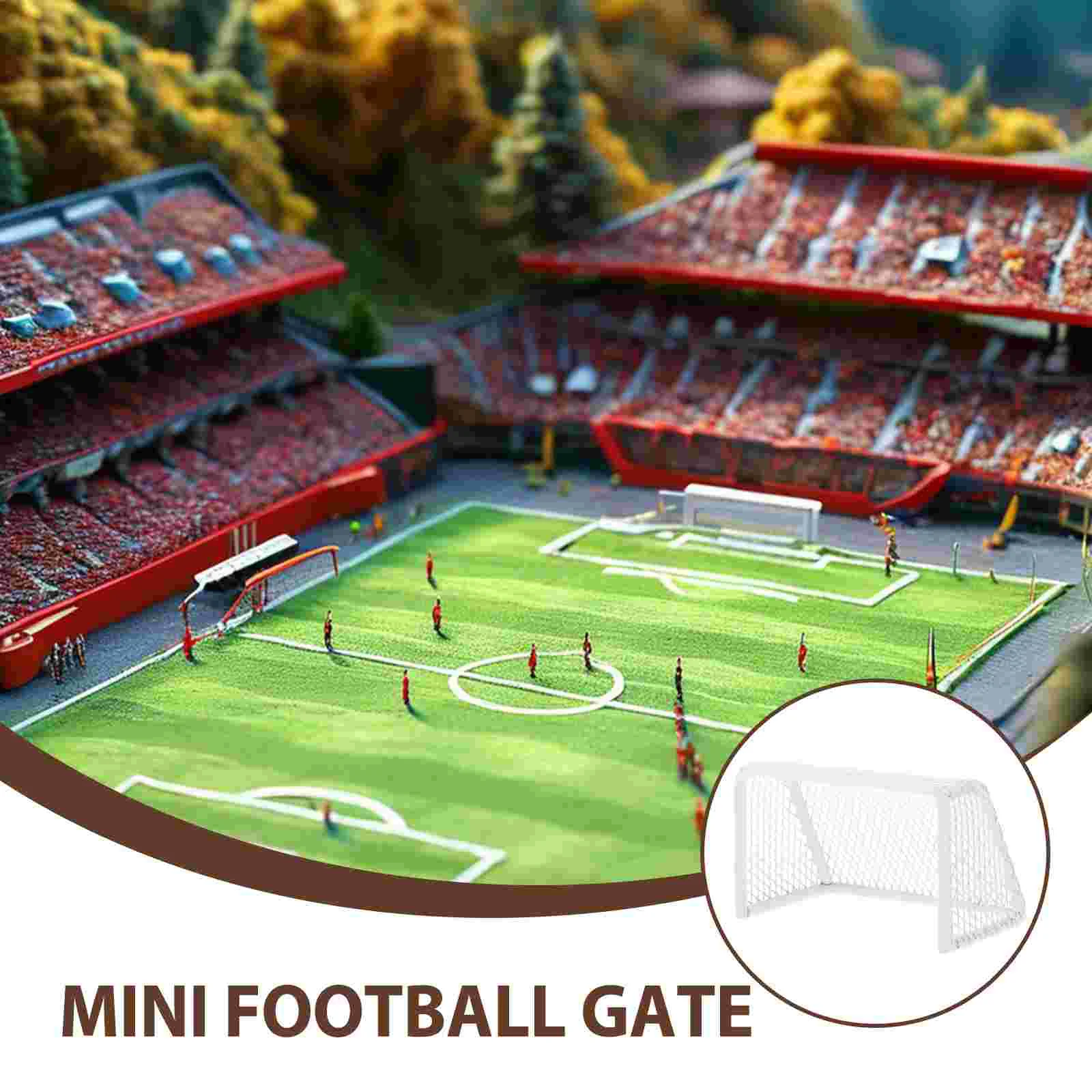 Mini gol de futebol decoração de aquário de peixes em miniatura rede de casa de bonecas de aço inoxidável branco