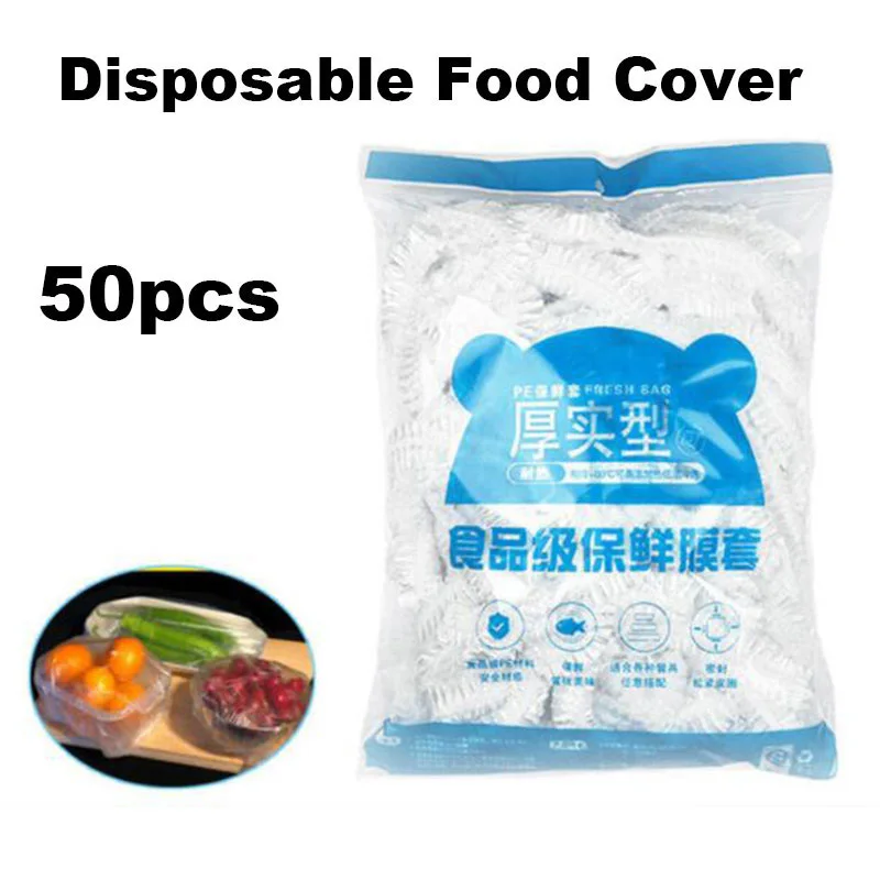 50x Disposable fruit Food Cover Bowls Cups Caps Storage bag kithchen Refrigerator Stretch Leftovers protection flim Dustproof K5