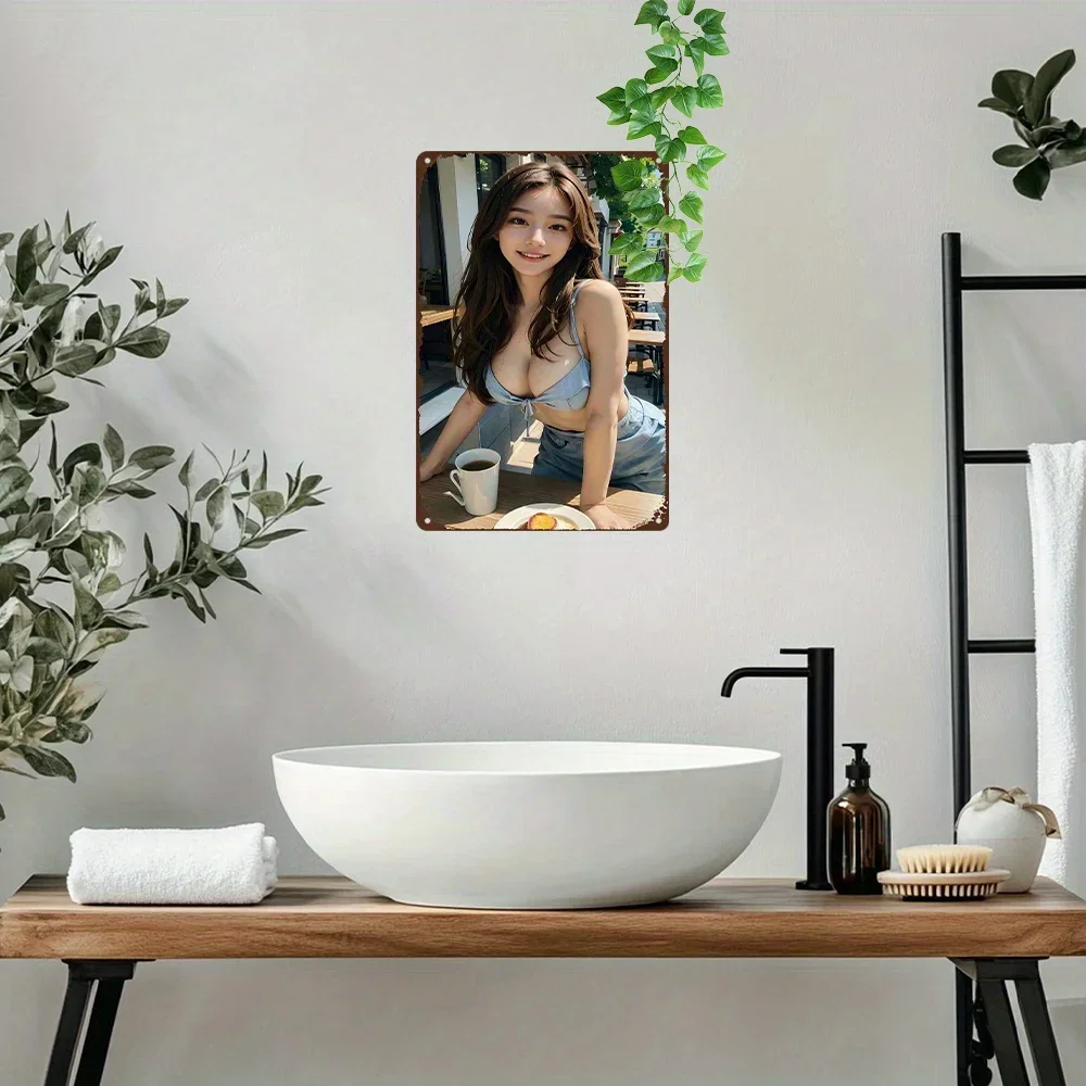 

2D FLAT,1pc Vintage Anime Girl Metal Sign Wall Art for Home Garage Cafe Bar Decor Gift