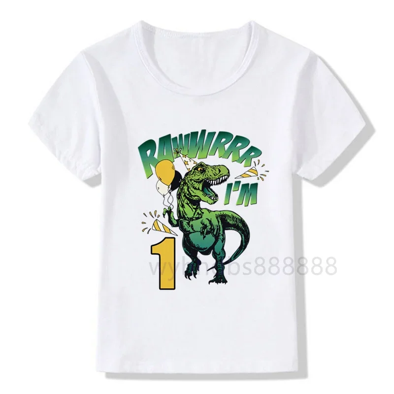 Summer New Fashion Short Sleeve Children Tshirts Cute Cartoon Dinosaur Number 1-9 Birthday Kids T Shirt Boys Girls Casual Tops