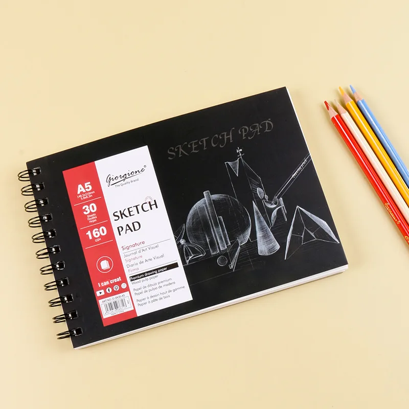 Papel de boceto a3/a4/a5, 30 hojas de libro de pintura, libro de plomo a color profesional, cuaderno de bocetos en espiral de 160g