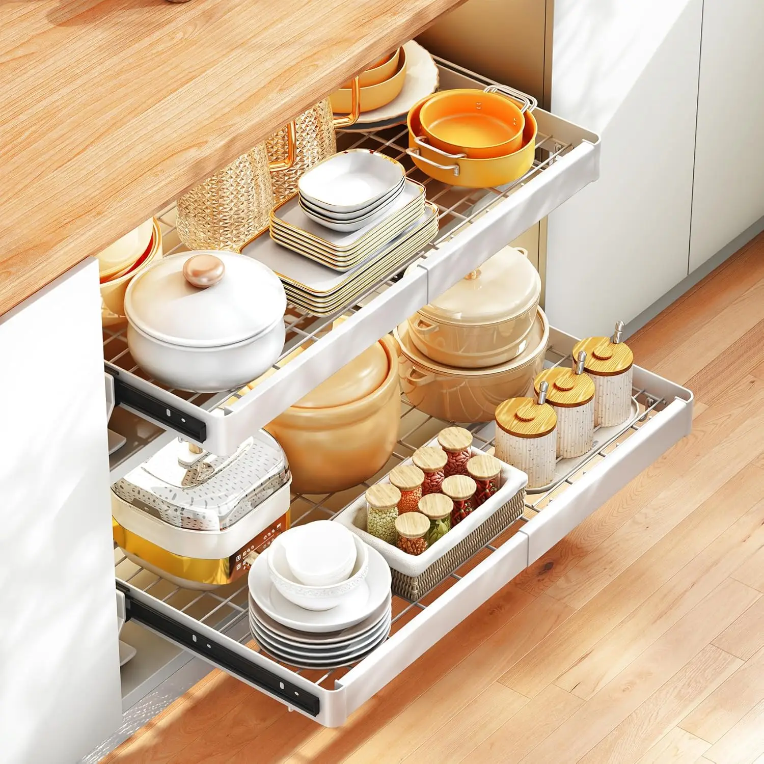 Pull out Cabinet Organizer under sink organizer Heavy Duty Slide out Drawers Pots and Pans Pullout Cabinet Shelves Shelf Storage